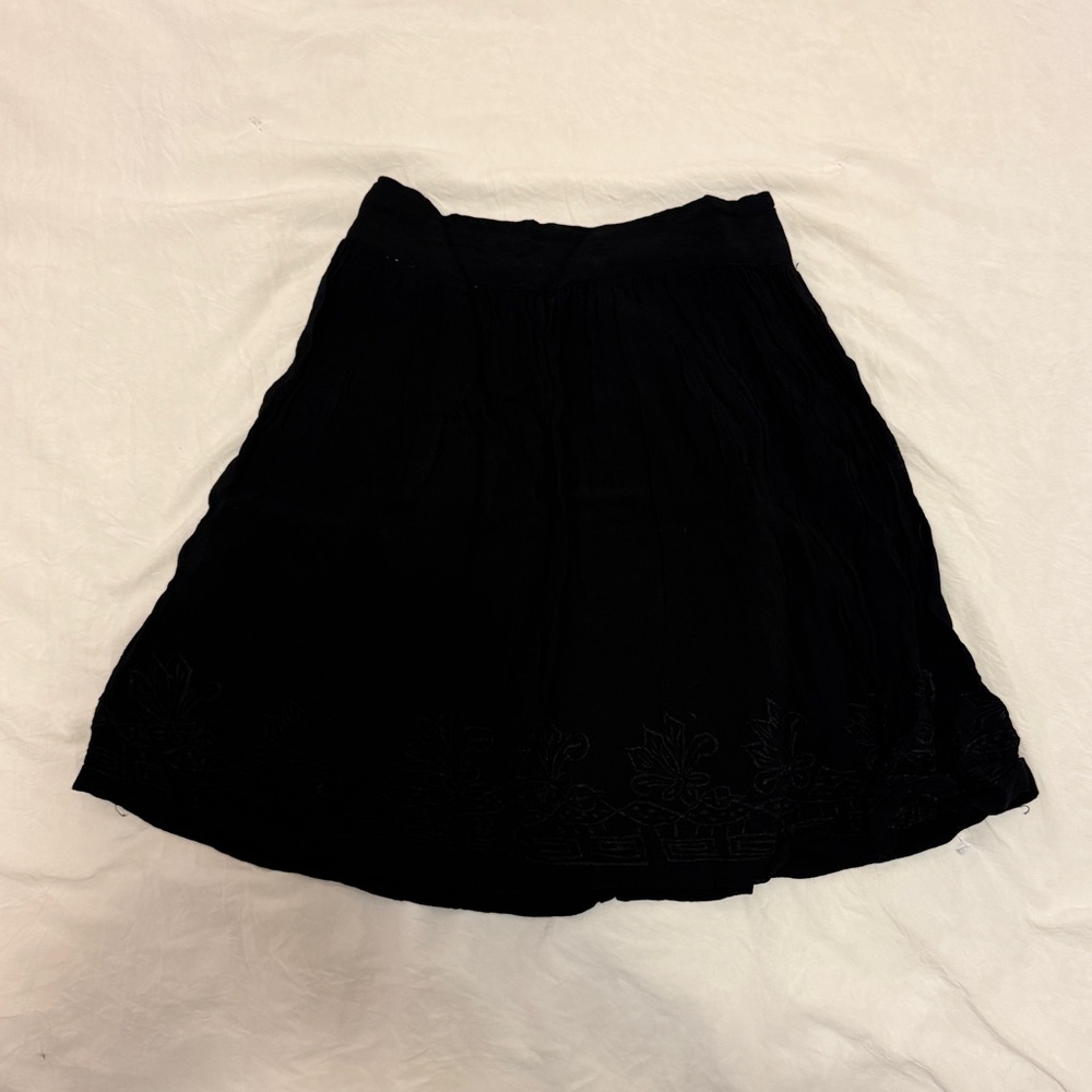 Vintage Black Embroidered Fluttery Mini Skirt, XS